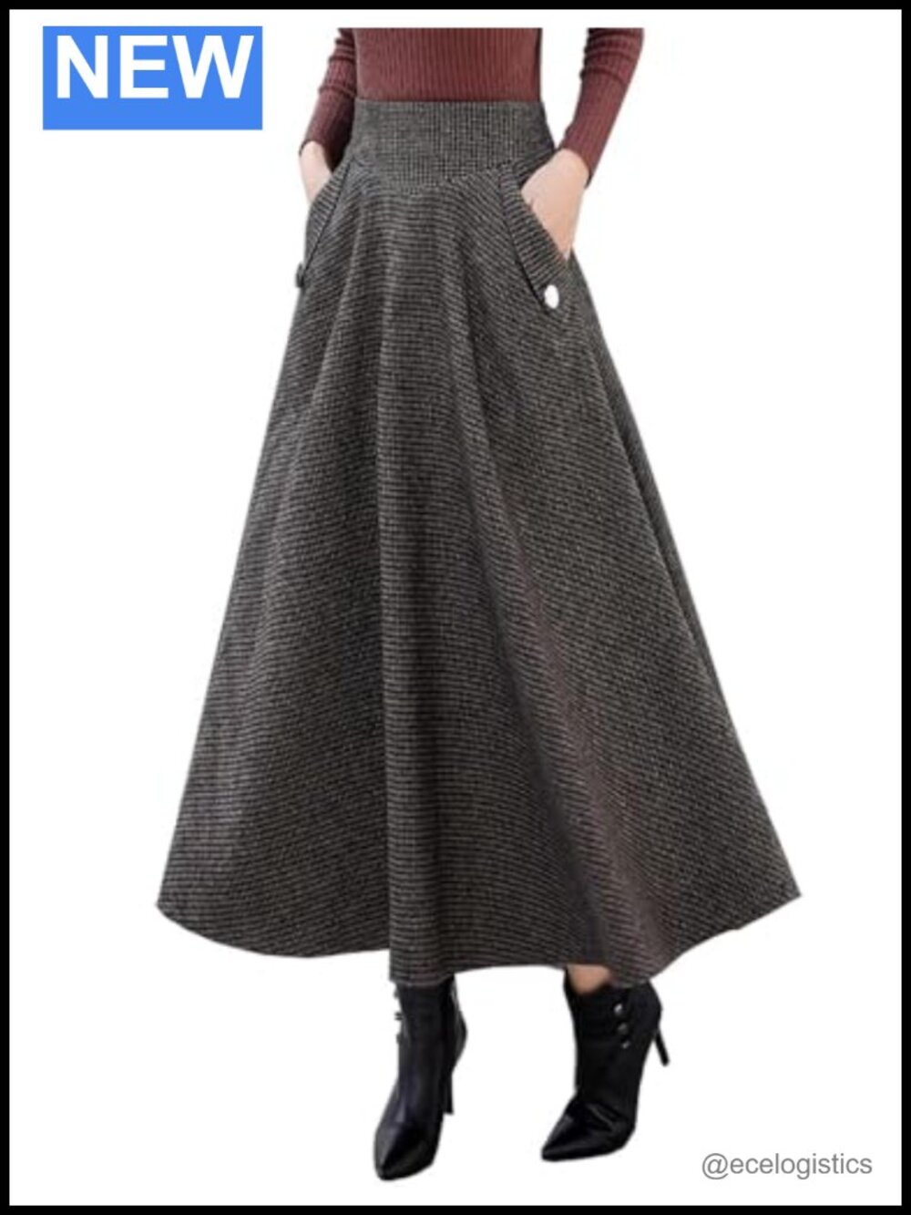 Wool Blend High Waisted Plaid Mini Skirt Bodycon Pencil Fall Winter